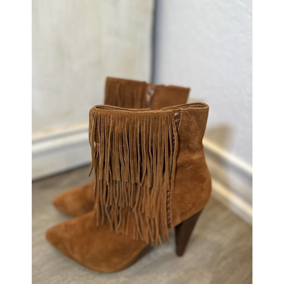 Steve‎ Madden Myrakle Suede Fringe Ankle Bootie 8.5 Brown Tan Chesnut Sue - Picture 5 of 8